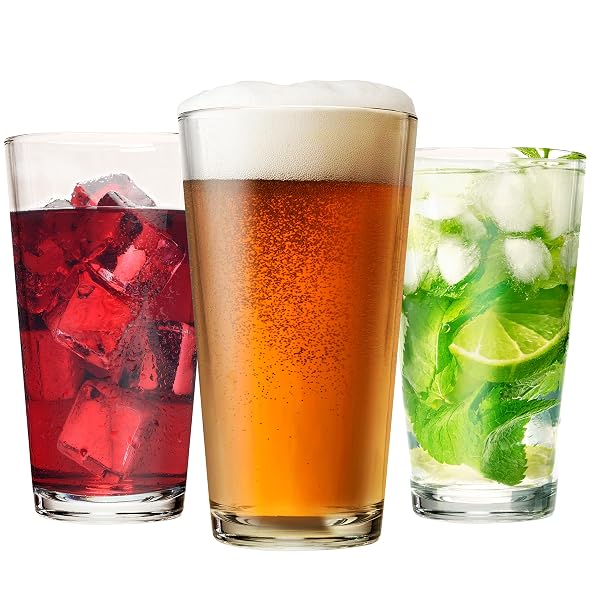 SET OF 12 – DRINKING GLASSES 16 OZ HIGHBALL WATER GLASSES CUPS SETS PINT GLASSES BEER GLASSES TUMBLERS BAR GLASSES DESIGN FOR HOME AND KITCHEN
