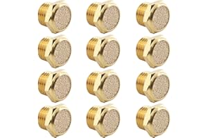 Jiozermi 12 Pcs Pneumatic Sintered, Brass Air Pneumatic Muffler Silencer, Pneumatic Exhaust Muffler, 1/4 NPT Male Air Silencer Fitting