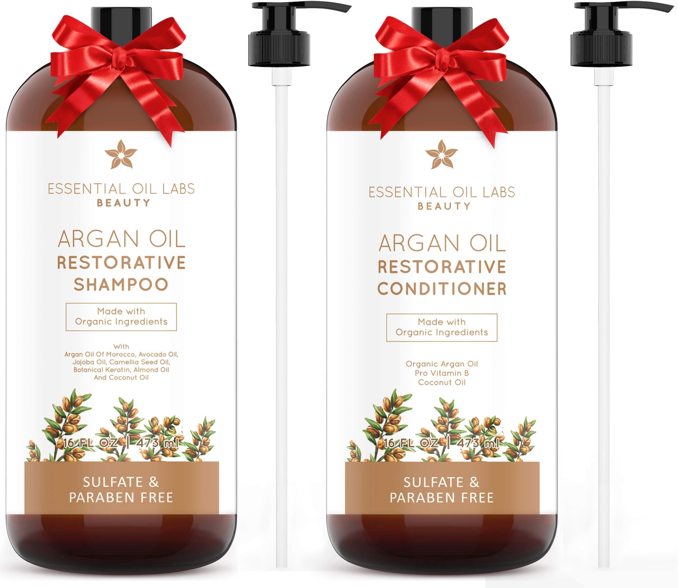Argan Oil Shampoo and Conditioner Set 16 ounce each Bottle by Essential Oil Labs