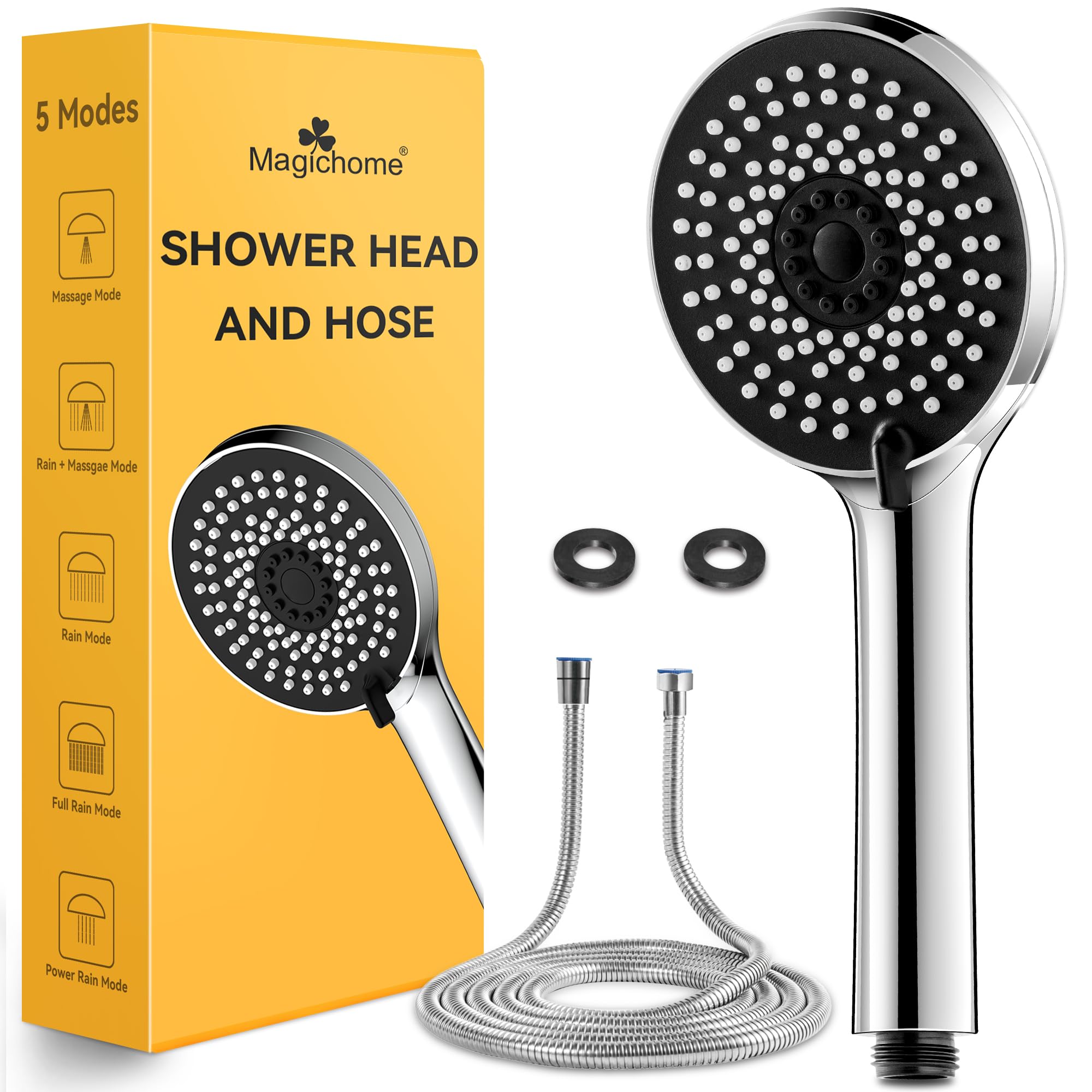 Magichome Shower Head and Hose 2M, High Pressure Shower Head with 5 Modes, Universal Handheld Showerhead for Low Water Pressure