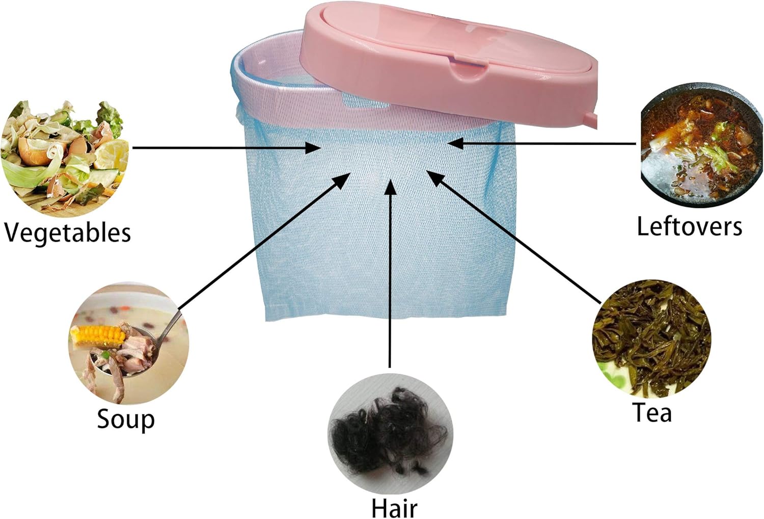 TSTZTE Hanging Trash Garbage Bag Holder, Strainer Trash Can, Sucker Clamshell Sink Garbage Bag Holder with Cover, Garbage Bag Holder for Kitchen & Bathroom, Plus 50 Pcs Strainer Bags (Pink): Industrial & Scientific