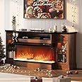 4 EVER WINNER Fireplace TV Stand with 40" Electric Fireplace for 80" TV, 70" Entertainment Center with Adjustable Storage Cabinets, LED Lights, TV Stands for Living Room, Brown
