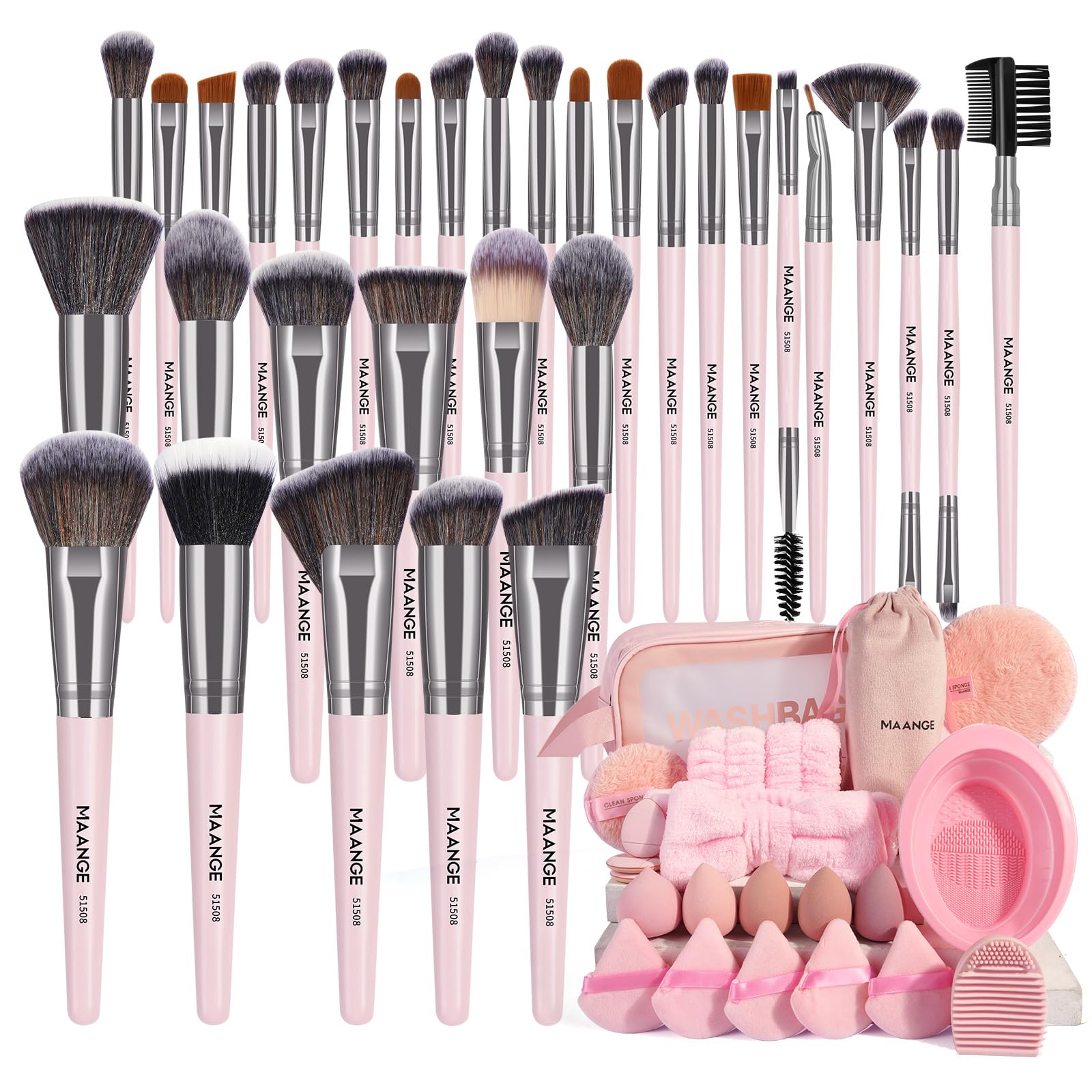 MAANGE Makeup Brushes 54 Pcs Makeup Tool Set, Multi-functional Make up Brushes Set for Foundation Eye Shadow Powder Concealers (Pink, 54 Pcs)