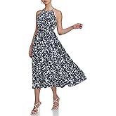 DKNY Womens Sleeveless Halter Midi Dress