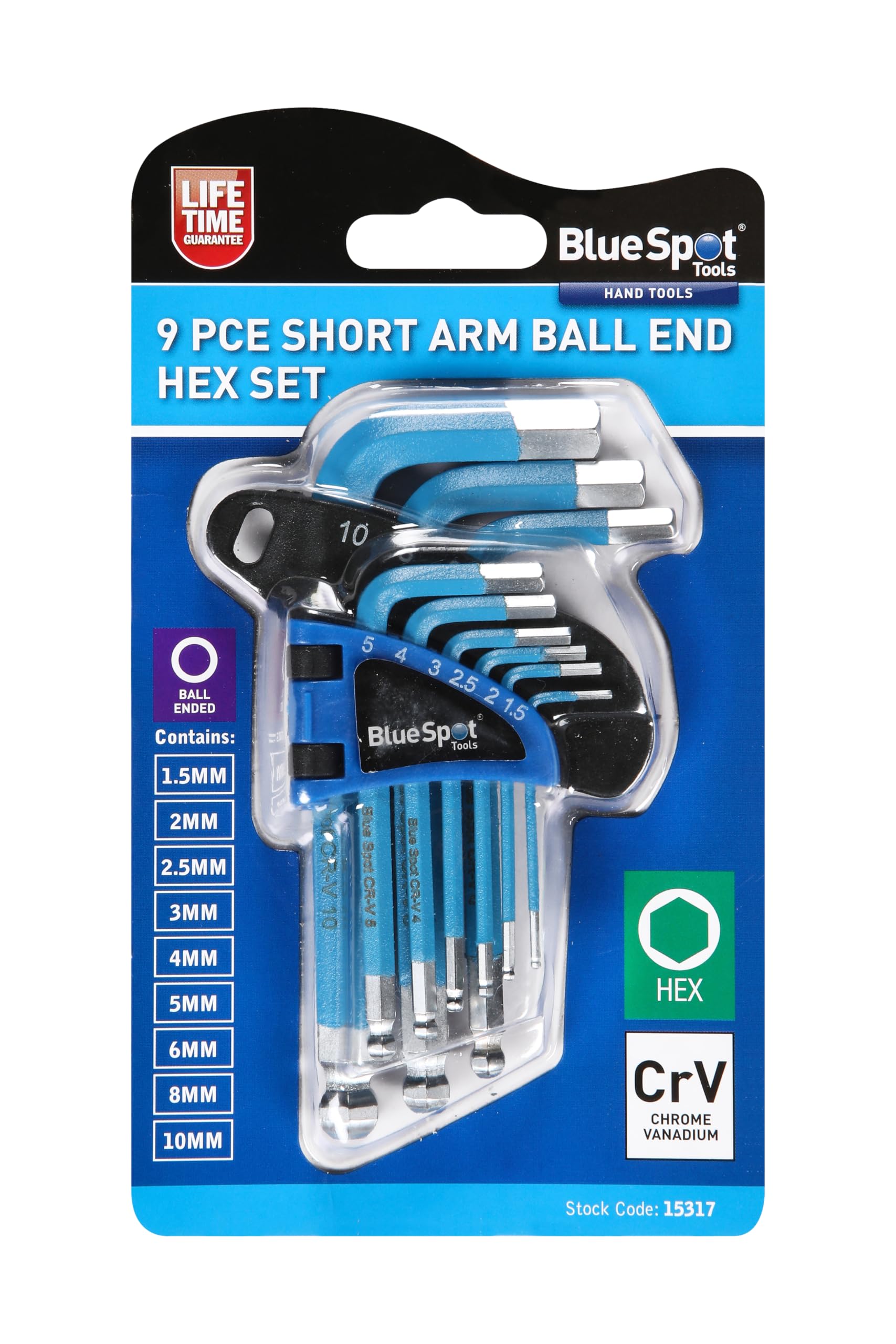 Blue Spot Tools 15317 9 PCE Short Arm Ball End Hex Key Set (1.5MM - 10MM)