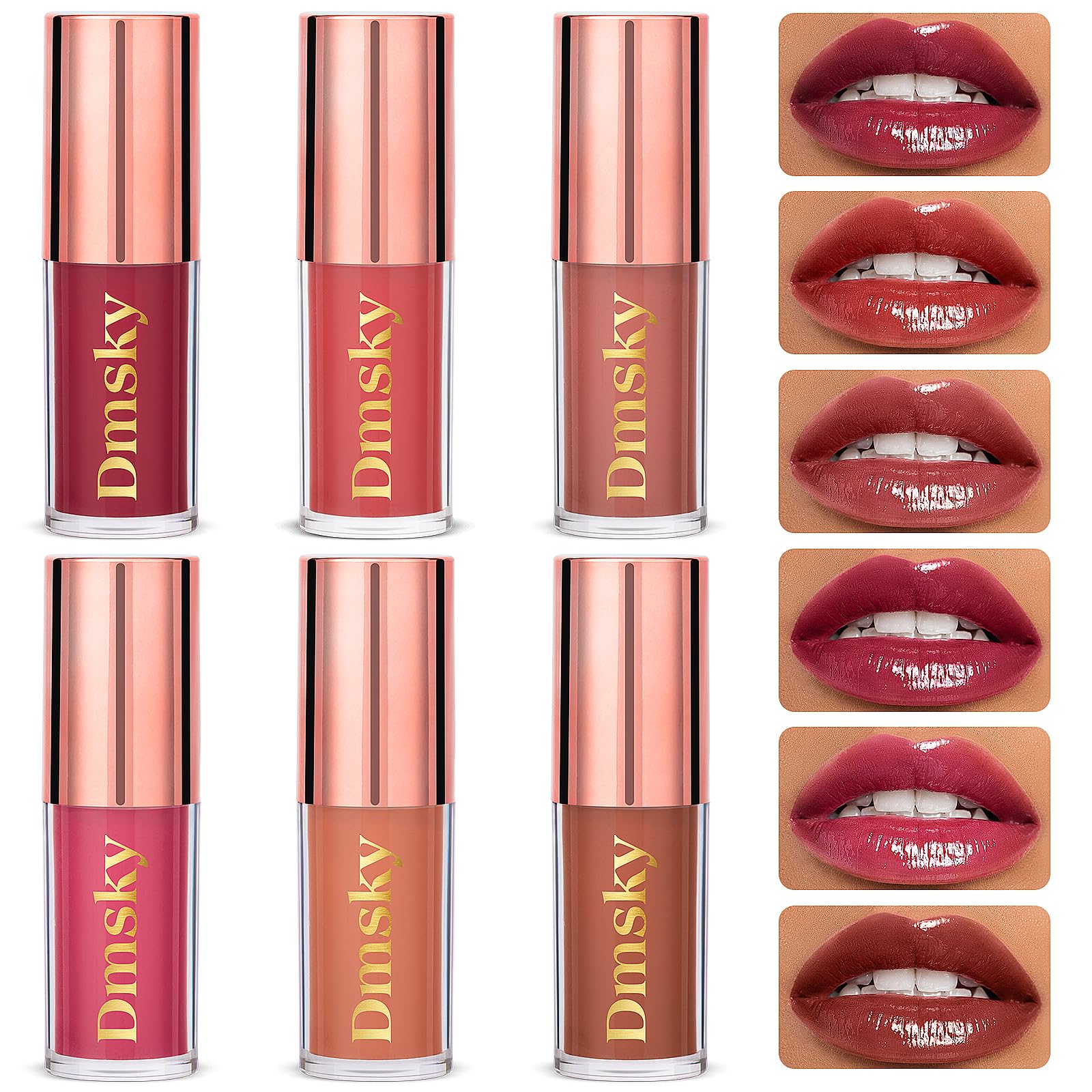 Photo 1 of Dmsky Hydrating Glossy Lip Stain 6 Pack, Long-Lasting Lip Gloss Bulk Set, Lightweight Lip Tint with 6 Colors, Lip Gloss for Women and Girls Makeup