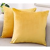 NiNi ALL Decorative Throw Pillow Covers Velvet Soft for Couch Sofa Bedroom Living Room Outdoor Pack of 2 18x18 Inch Yellow