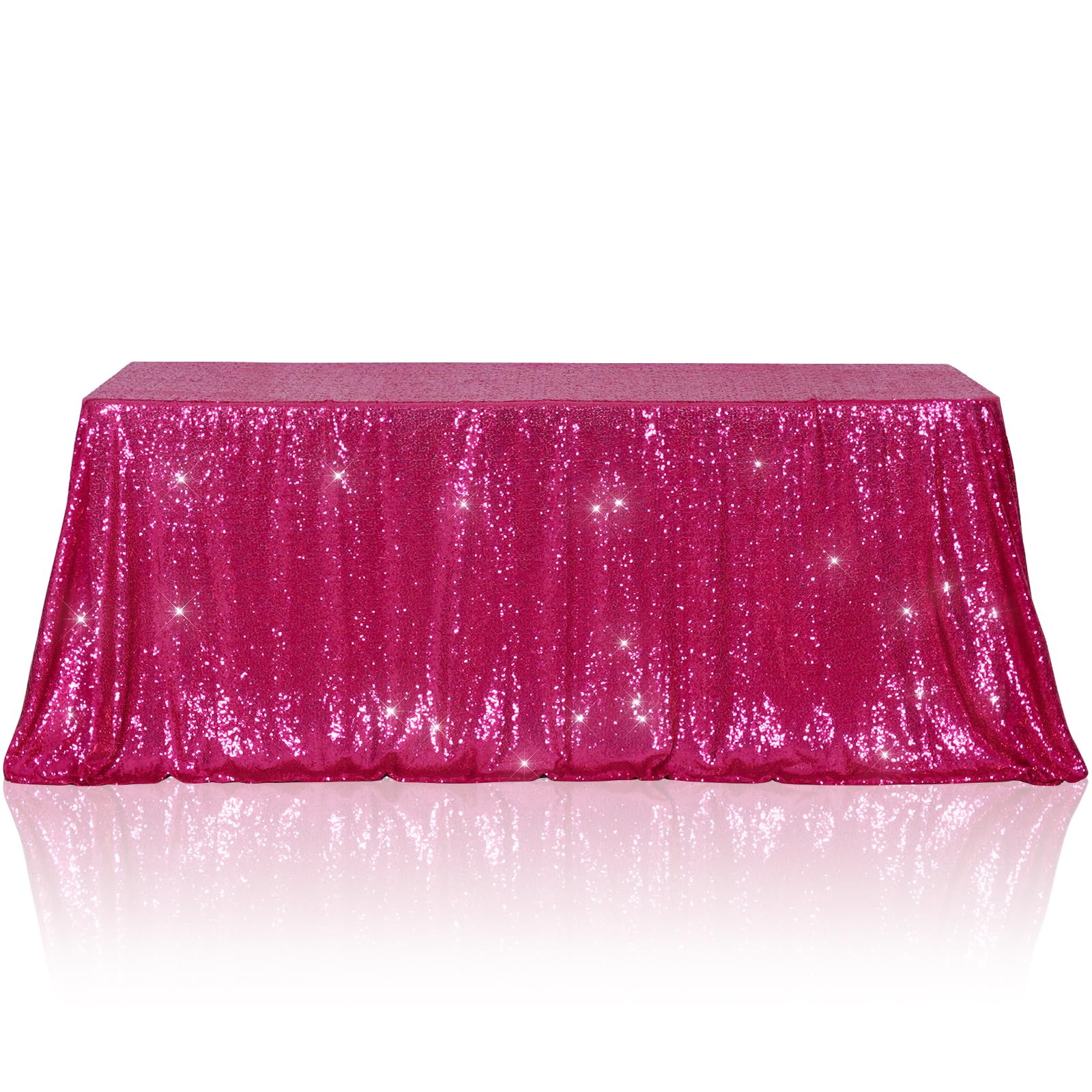 Poise3EHome Hot Pink Sequin Tablecloth 90×156 Inch Rectangle Sparkly Fabric Table Cloth for Baby Shower Birthday Party Wedding Christmas Holiday Decoration Image