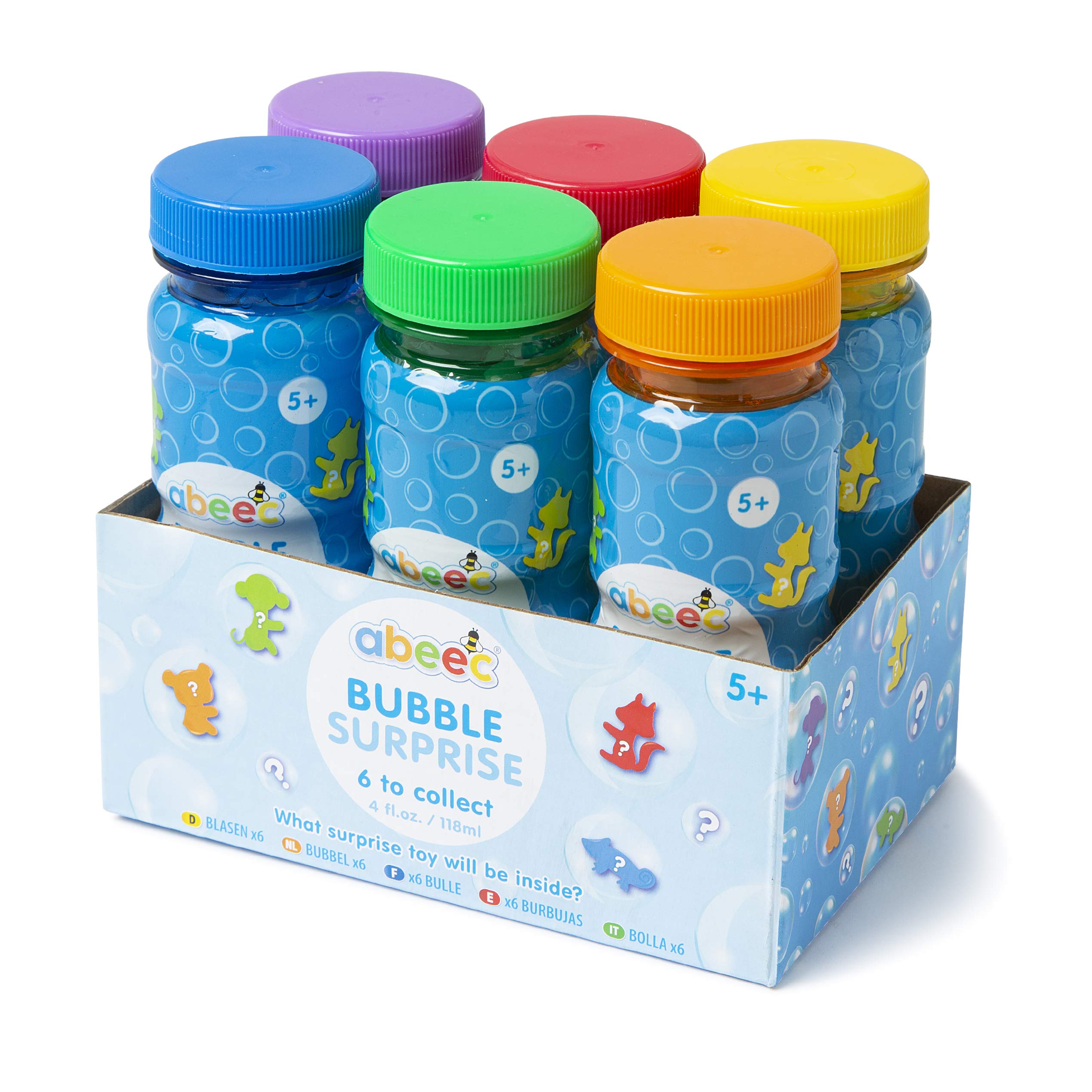 abeec 6 Bubble Surprise – Pack of 6 Party Bubbles with Wands and Toy Surprise Included – 6 x 118ml Bubble Mixture Bottles – Party Bag Fillers or Bubble Liquid for Bubble Machines