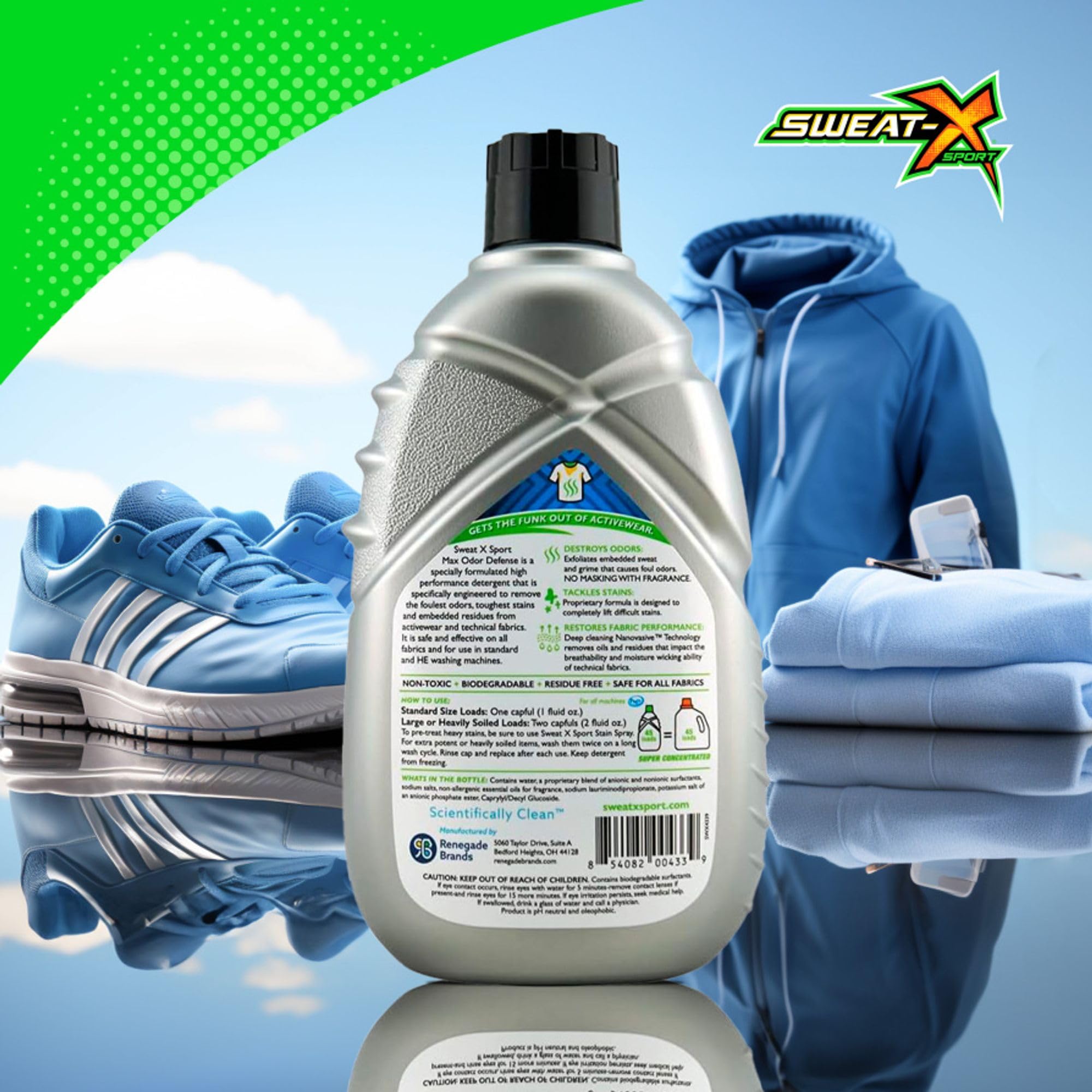 Sweat X Max Odor Defense Laundry Detergent – Remove the Worst Odors & Toughest Stains – High Performance Sports Wash for Training Gear & All Fabric Types – 45 Loads – 1 Pack