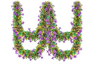 Gloreyan 33FT Mardi Gras Tinsel Garland Metallic Festooning Garland Purple Green Gold Metallic Twist Foil Tinsel Garland Shiny Hanging Decorations for Mardi Gras Carnival Party Indoor Outdoor Decor