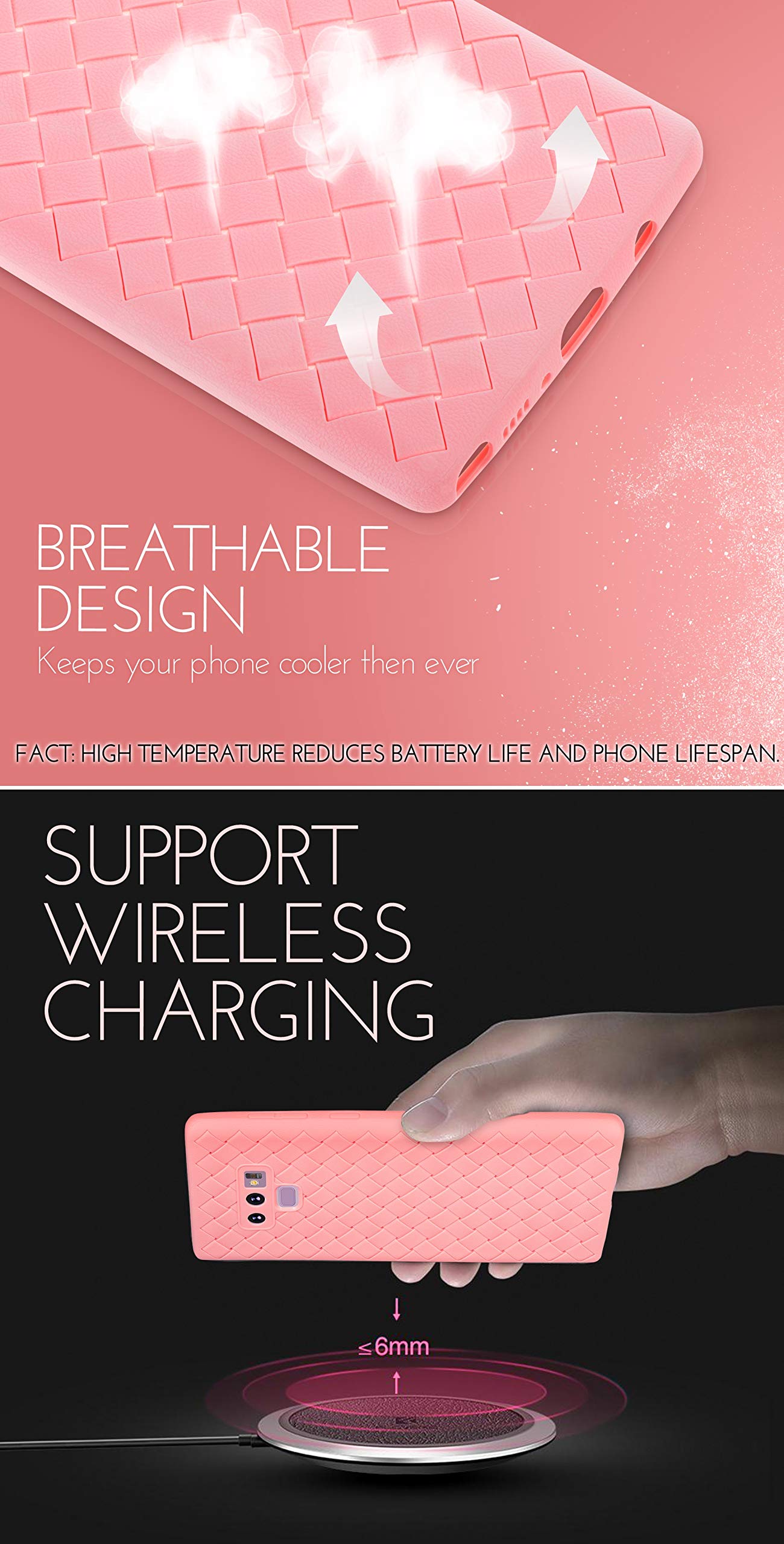 Galaxy Note 9 Case, Slim & Flexible Soft TPU Shockproof Cases for Samsung Note9, Ulta-Thin Full Body Cover, Protective Bumper for Note 9 Cell Phone, 2018 Hard Rugged Heavy Duty Protection (Pink)