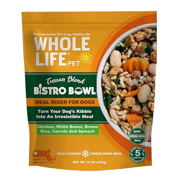 WHOLE LIFE PET BISTRO BOWL FOR DOGS – HUMAN GRADE MEAL MIXER FOOD TOPPER – HEALTHY WHOLE FOOD INGREDIENTS, PROTEIN RICH, ALL NATURAL – PICKY EATERS