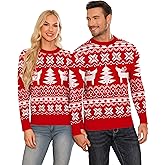 LecGee Couple Matching Christmas Sweaters Snowflake Reindeer Crewneck Knitted Top Long Sleeve Ugly Xmas Pullover for Party