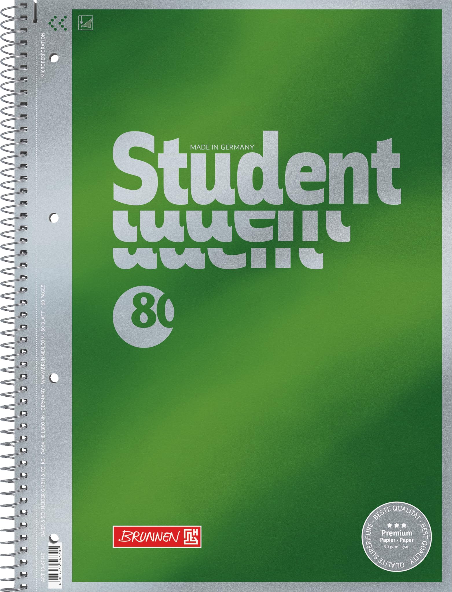 Brunnen 1067140 Notebook/Notepad Student Premium Set Treated Cover with Metallic Effect A4 Unlined/Blank 80 Sheets 90 g/m²