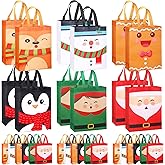 SilTriangle 30 Pcs Large Christmas Gift Bags Bulk 12.6 x 9.8 x 4.4 Inch Reusable Non-woven Snowman Santa Christmas Treat Tote Bags with Handles for Xmas Winter Holiday Party Supplies