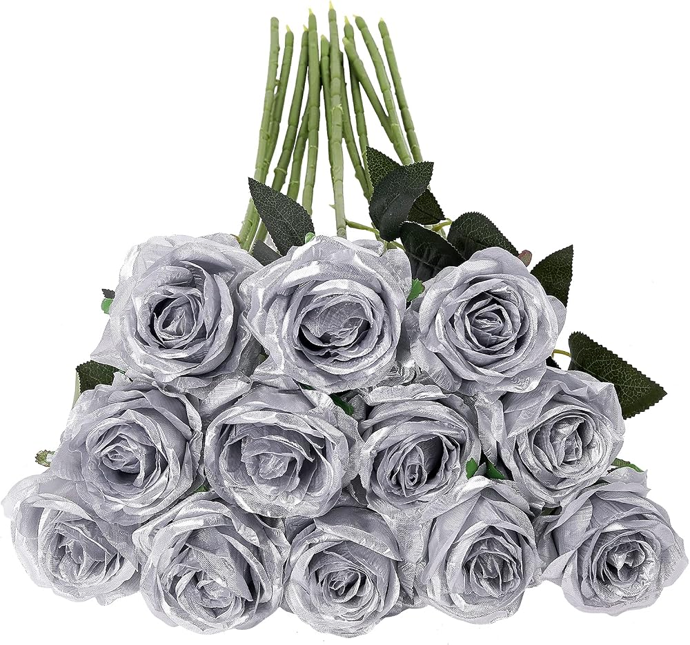 Tifuly 12 Pcs Long Stem Artificial Roses 50 cm Silk Floral Bouquet Black