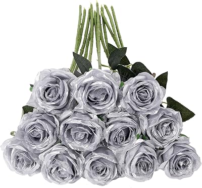 Tifuly 12 Pcs Long Stem Artificial Roses 50 cm Silk Floral Bouquet Black