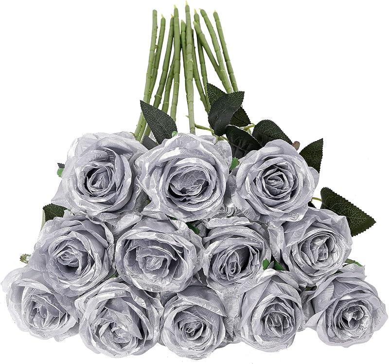 Tifuly 12 Pcs Long Stem Artificial Roses 50 cm Silk Floral Bouquet Black