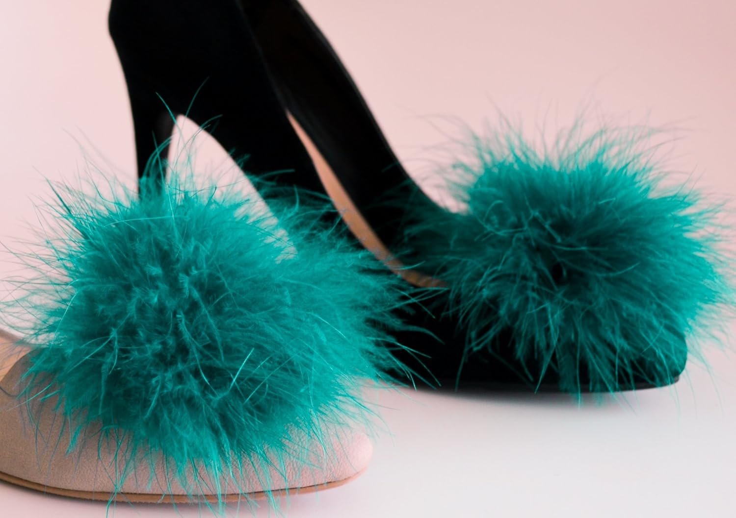 Detachable Teal Feather Pom Pom Shoe Clips Set of 2 Handmade