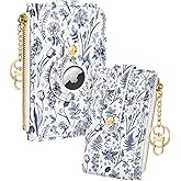 Miss Adola Cute Card Wallet Women with AirTag Holder - Line Flower Genuine Leather Small Wallets with Keychain RFID Credit Cardholder Air Tag Aesthetic Coin Purse for Female Ladies Teen Girls