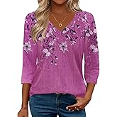 Zeagoo 3/4 Length Sleeve Womens Tops Casual V Neck Shirts Soft Basic Tees Business Work Blouses