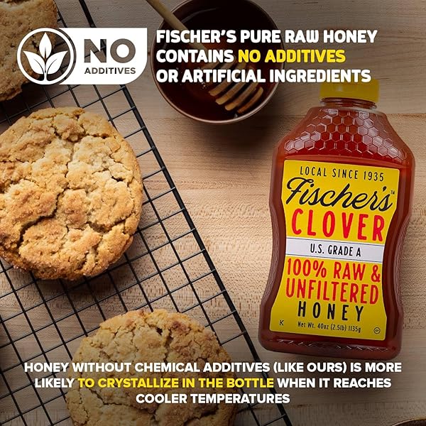 FISCHER’S HONEY CLOVER HONEY 40 OZ – 100% PURE, RAW AND UNFILTERED HONEY IN A SQUEEZE BOTTLE – ALL-NATURAL SWEETENER – RICH FLAVOR PROFILE, PACKED WITH NUTRIENTS