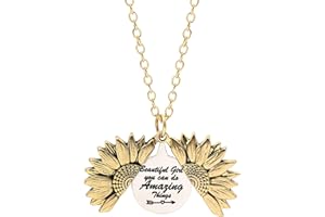 SLOONG You Are My Sunshine Inspiring Engraved Necklace Memorial Hidden Message Sunflower Locket Necklace (Beautiful G You Can Do Amazing Things)