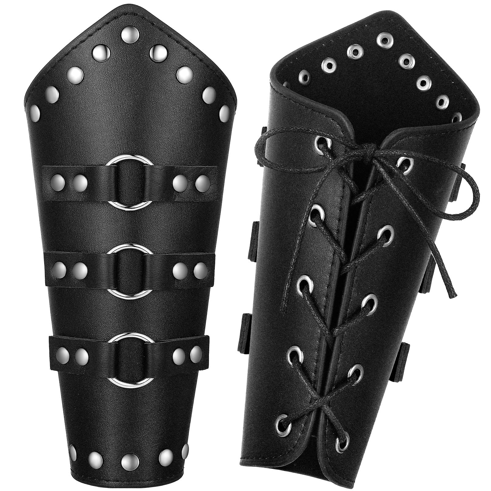 Photo 1 of Patelai 1 Pair Faux Leather Arm Guards Arm Bracers Leather Gauntlet Medieval Viking Cosplay Accessories for Men Women(Black,One Size)
