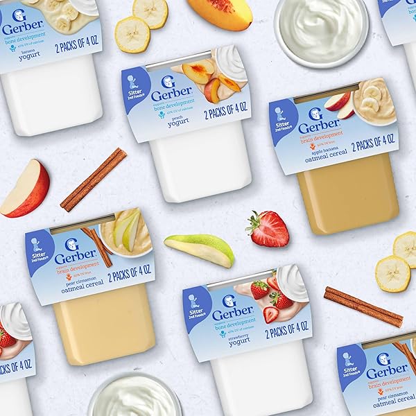 GERBER STAGE 2 BABY FOOD, BANANA YOGURT PUREE TUBS, CALCIUM SUPPORTS BONE DEVELOPMENT, BABY PUREE, 2-PACK
