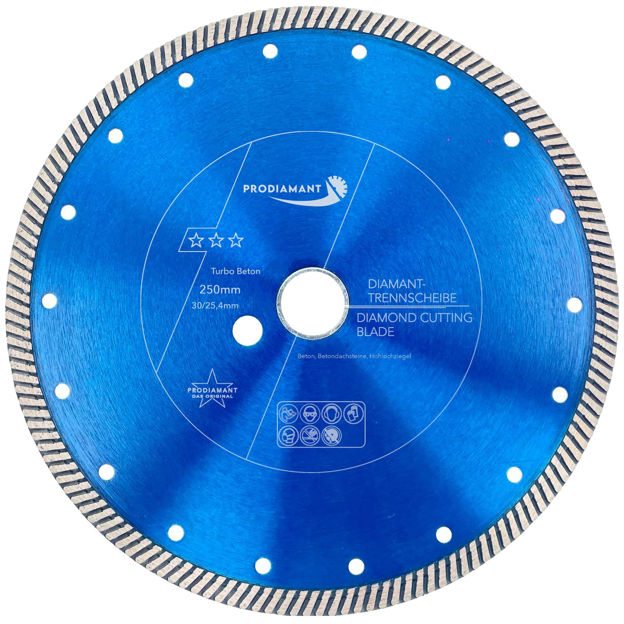 PRODIAMANT Premium Diamond Cutting Disc Concrete Turbo 250 mm x 30 mm with Ring 25.4 mm Diamond Cutting Disc 250 mm