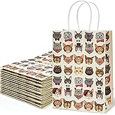24Pcs Cat Paper Bags with Handle Cute Cartoon Pet Animal Party Favor Bag Treat Candy Goodie Bags for Cat Birthday Baby Shower Party Supplies, 5.9 x 8.3 x 3.1 Inch