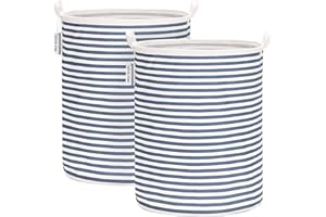 Sea Team 19.7 Inches Large Sized Waterproof Coating Ramie Cotton Fabric Folding Laundry Hamper Bucket Cylindric Burlap Canvas