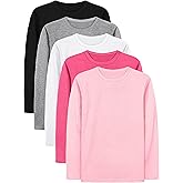 Cooraby 5 Pack Girls Long Sleeve Tees Girls' Soft T-Shirts Kids Basic Crewneck T-Shirts Top for Teen Youth Girls, 2T-14Y