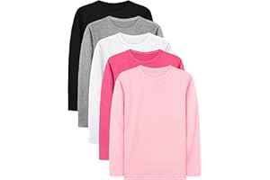 Cooraby 5 Pack Girls Long Sleeve Tees Girls' Soft T-Shirts Kids Basic Crewneck T-Shirts Top for Teen Youth Girls, 2T-14Y