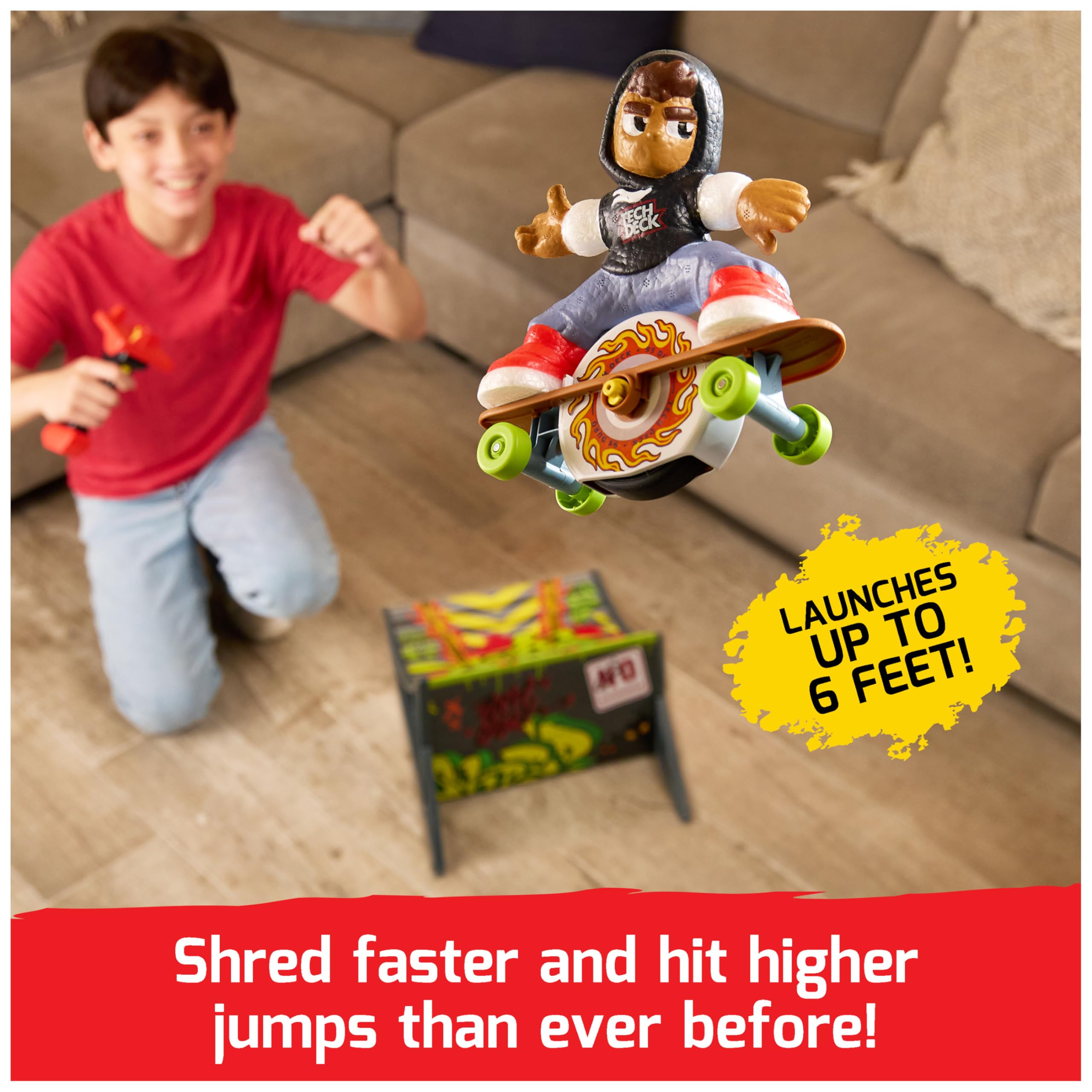 TECH DECK Shred N' Blast Sk8board, Motorized Finger Skateboard Toy with Rider & Ramp for Fast Tricks & High Jumps, Kids Toys for Boys and Girls Ages 6 & Up
