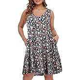 BELAROI Women Casual Summer Dresses Plus Size Sundress V Neck Swing Tank Dress Sleeveless Criss-Cross Beach Cover Ups Pockets