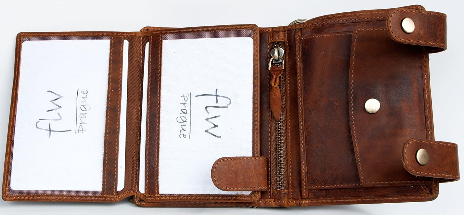FLW Natural Leather Biker's Pure Leather Wallet with Metal Chain, Tan - Image 5