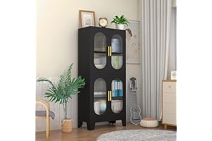 RISTERN Black Metal Storage Cabinet, Kitchen Pantry Storage Cabinet with Doors and 3 Shelves(2 Adjustable), Floor Office Storage Cabinet for Kitchen, Laundry Room, Home Office, Kids Room