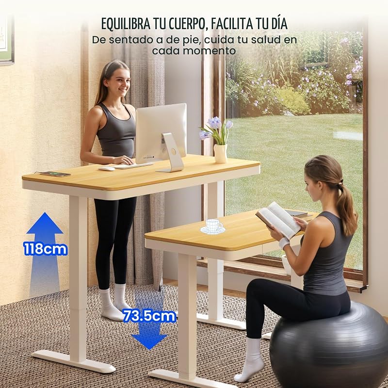 Secretária relevível 120x60 cm, Gaveta, USB-C, Tranca para Crianças