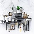 Ollieroo Kitchen Counter Shelf Organizer, 3 Tier Corner Shelf Bamboo Bathroom Countertop Organizer with Hooks, Space Saving Makeup Organizer Spice Rack Corner Plant Shelf