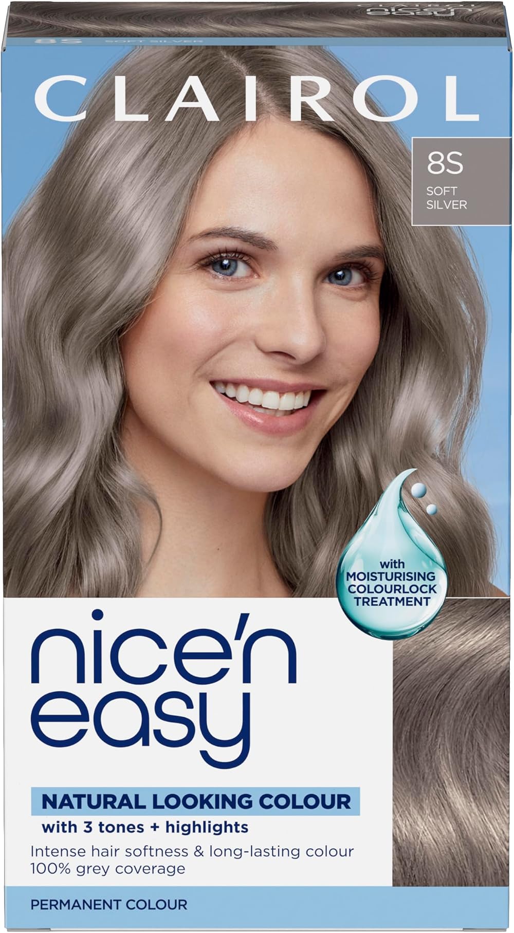 Clairol Nice'n Easy Crème Oil Infused Permanent Hair Dye 8S Soft Silver