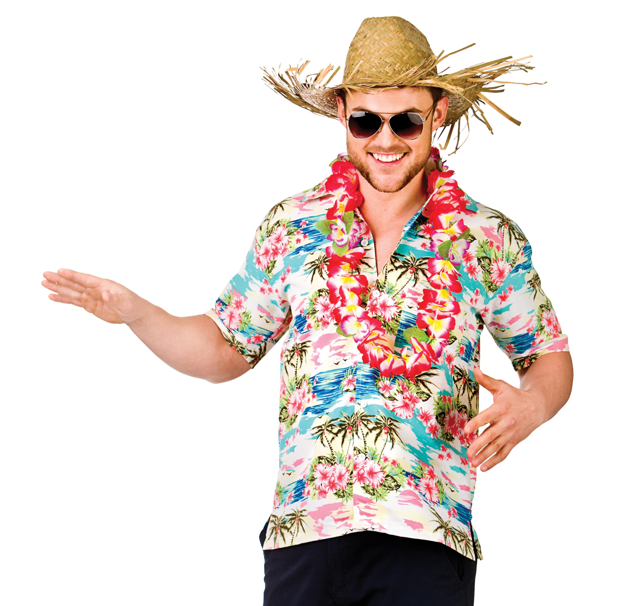 Wicked Costumes Mens Pink Flower Hawaiian Party Shirt - X-Large