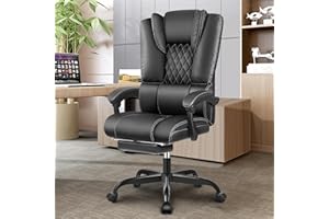 Guessky Office Chair, Big and Tall Office Chair Desk Chair Comfy Heavy Duty Home Office Desk Chairs Computer Chair with Footrest Executive Leather Office Chair High Back Reclining Office Chair(Black)