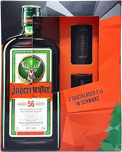 Jägermeister Geschenkset - Jägermeister 70cl (35% Vol) + 2x Shotgläser