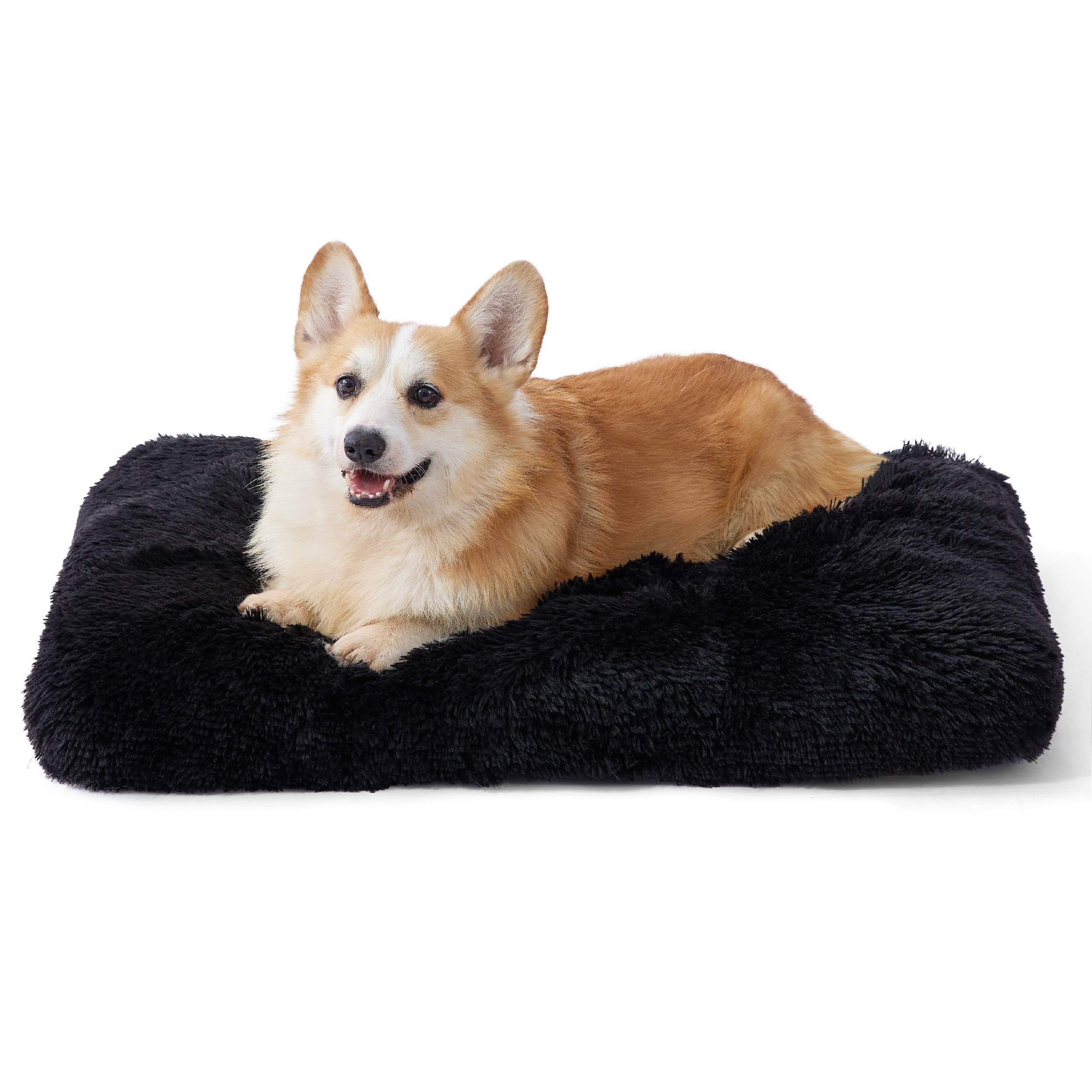 Bedsure Medium Dog Crate Bed - Fluffy Dog Mattress, Washable for Puppy & Large Cats, Anti-Slip Cushion, Black, 74x53cm