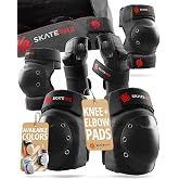 SKATEWIZ Adult Knee Pads, Skate &amp; Skateboarding Wrist Guards for Skating Adult with Elbow Pads - Skateboard Protective Gear - Shield - Size M Black - Roller Skates, Inline Skates