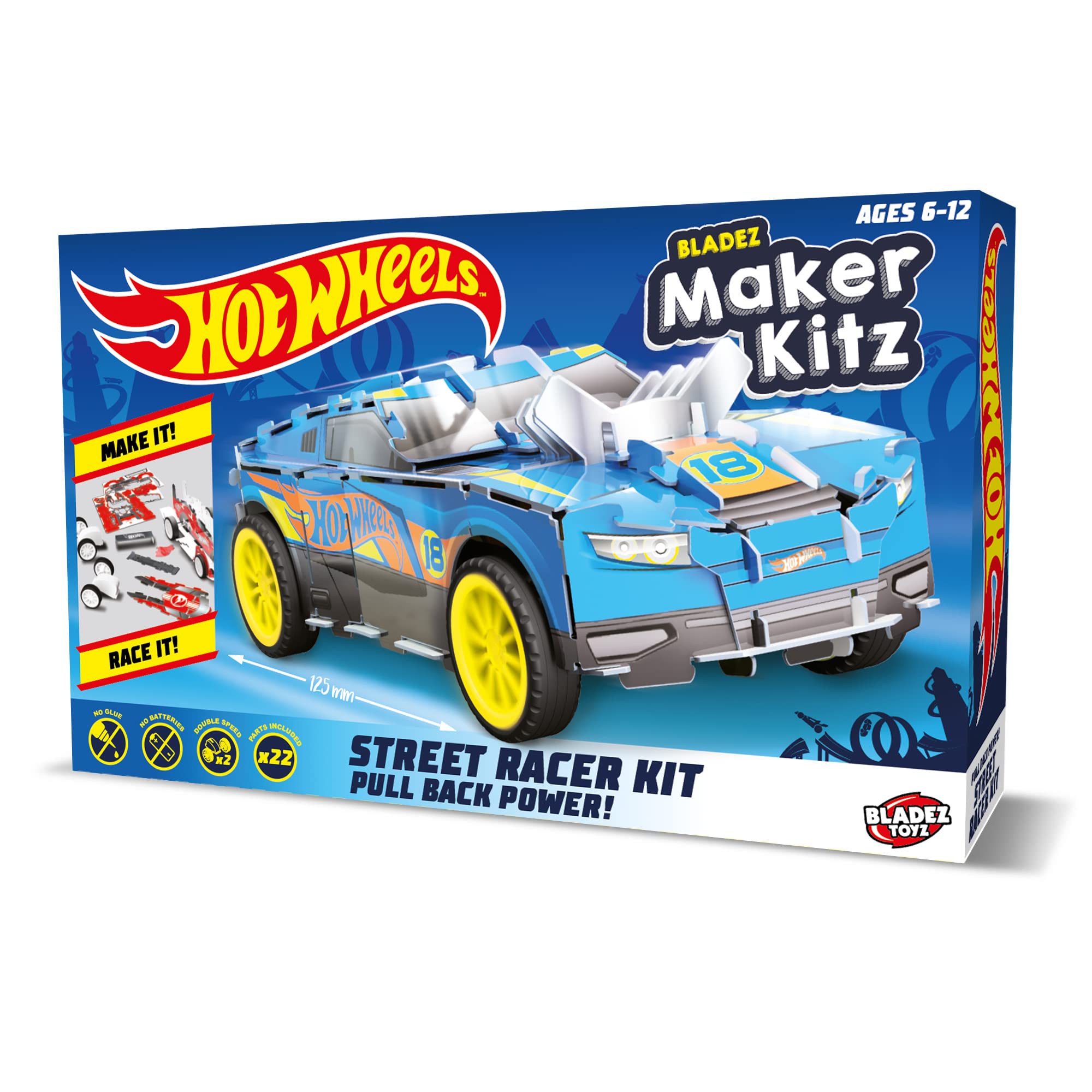 BLADEZ Hot Wheels Street Racer, Pull Back Vehicle for kids, Licensed Build Kit, STEM Activity, Assortment of Colours and Styles, 6 to collect, Motor Maker Kitz by Bladez Toyz — image 1