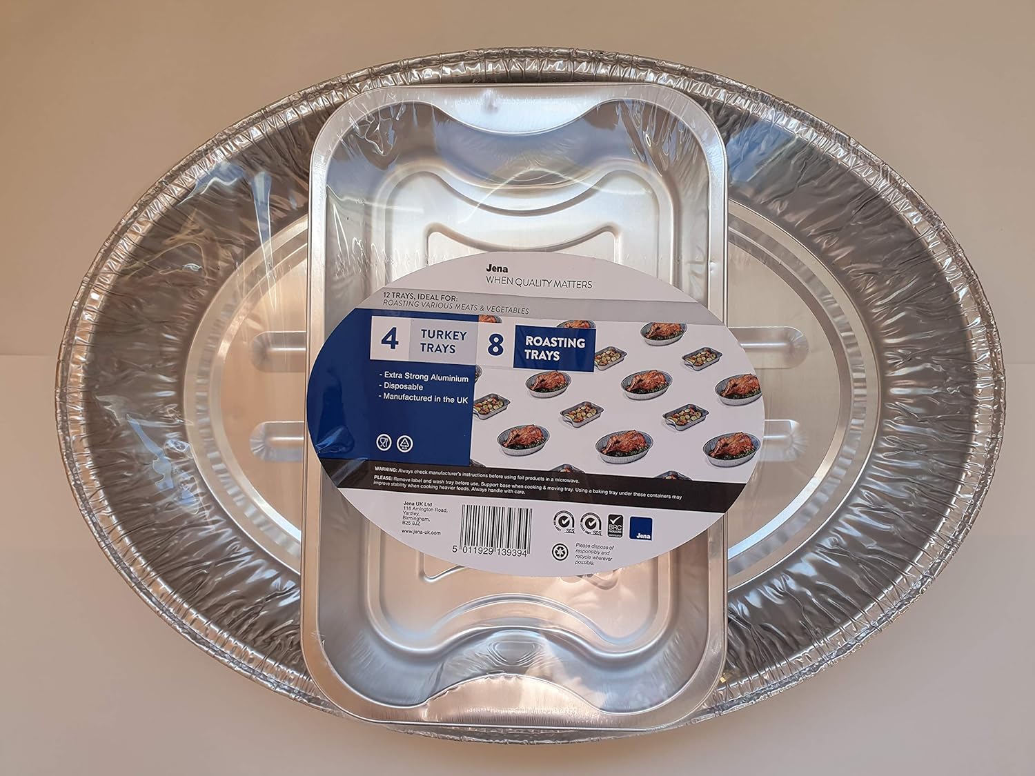 Jena 4 Turkey Foil Trays & 8 Roasting Foil Trays Pack of 12 Foil Trays