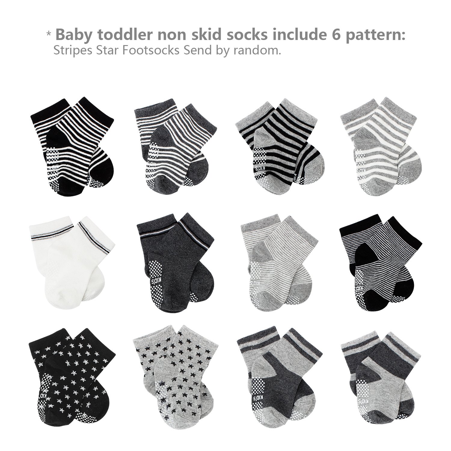 6 pair Non Skid Anti Slip Slipper Cotton Crew Socks With Grips For Baby Toddler Boys, Future Founder (Black-grey-white)